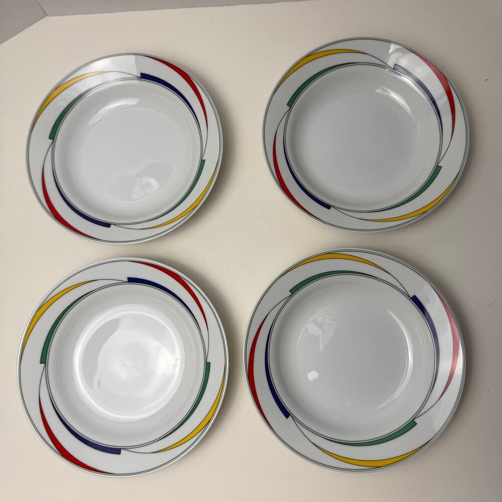 VTG International Fine China Rhythm Flash‎ Japan Set 4 Rimmed Soup Bowls 8.25”